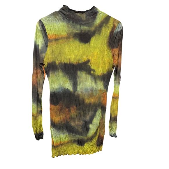 Topshop NWOT Tie Dye Long Sleeve Mesh Minidress Size 0-2 Green Black Colorful - Picture 8 of 9